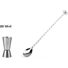 Premini Fünke 2'li Set Deluxe Jigger ve Barmen Kaşığı 20X40 Ml, 30 cm