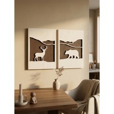 Kaveld Nordic Spirit 2'li Duvar Sanatı Seti - Minimalist Iskandinav (Nordic) Kazıma Tablo, Bej ve kahverengi