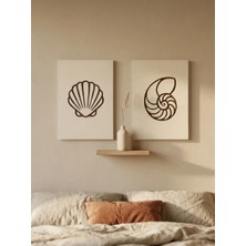 Kaveld Maris Relief 2'li Duvar Sanatı Seti - Modern Minimalist Deniz Kabuğu Motifli Kazıma Tablo