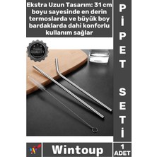 Wintoup #pipetseti Termos Uyumlu 31 cm Ekstra Uzun Paslanmaz Çelik Pipet Seti – 3 Parça Eğri + Düz + Fırça