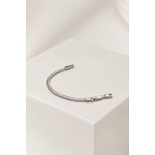 Balenbi Jewelry Kadın Sıra Taşlı Tenis Model Kararmaz Çelik Bileklik Gümüş Renk 1124