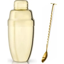 Premini Altın Renkli 350 ml Bar Shaker ve 20 cm Metal Tokmaklı Bar Kaşığı Seti