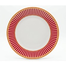 Porcelland Lune 21 cm Tatlı Tabağı | Kırmızı, Pembe ve Gold Desenli Porselen