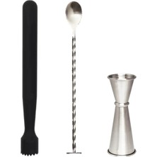 Premini Siyah 20.7 cm Tokmak, 25 cm Kaşık ve 3/6 cl Jigger Seti