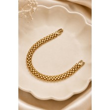 Balenbi Jewelry Kadın Çok Sıralı Boncuk Detaylı Kararmaz Çelik Bileklik Gold Renk 1131