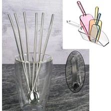 Premini 6'lı Pipetli Bar Kaşığı ve Buz Küreği Seti, Çelik Kokteyl Aksesuarları