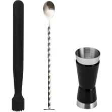 Premini Siyah 20.7 cm Bar Tokmağı, 25 cm Kaşık ve 1.5/3 cl Jigger Seti