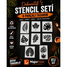 Major Hobi Yaprak Desenli Stencil Seti  Dekoratif Boyama Şablonu 8’li