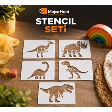Major Hobi Dinozor Stencil Seti Boyama Şablonu Eğitici Çizim Kalıbı 5’li