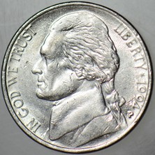 Banknoting Amerika 5 Cent 1994 P. Jefferson Nıckel.