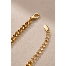Balenbi Jewelry Kadın Taşlı Kalın Gurmet Zincir Kararmaz Çelik Bileklik Gold Renk 1132