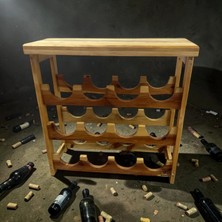 Ela Wood Working Ahşap Eskitme 3 Katlı Şaraplık Şişelik Mini Bar Rafı