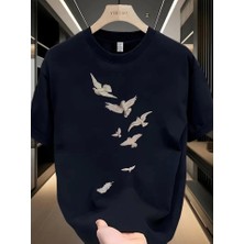 Etiler Collection Baskılı Oversize Bisiklet Yaka T-Shirt - Beyaz