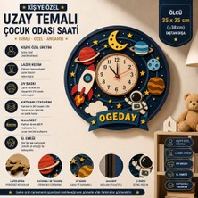 Kişiye Özel Isimli Uzay Temalı Çocuk Odası Duvar Saati 3D Katmanlı 4 mm Mdf Lazer Kesim Uv Baskılı