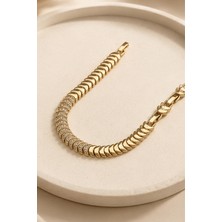 Balenbi Jewelry Kadın Taşlı Balık Sırtı Model Kararmaz Çelik Bileklik 14K Gold Renk 1133