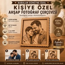 Kişiye Özel Ahşap Fotoğraf Çerçevesi 12X12 cm Lazer Kazıma Portre Tablo Masaüstü & Duvar Dekoru