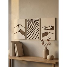 Kaveld Desert Trilogy 3'lü Duvar Sanatı Seti - Modern Soyut Kum Tepesi ve Rüzgar Dalgaları Motifli Kazıma Tablo, Organik Minimalist Oyma Tablo Seti