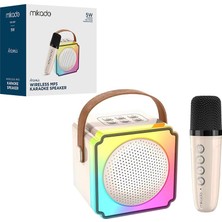 TKÇ Beyaz Karaoke Mikrofonlu Wireless Hoparlör - Speaker Işıklı USB Şarjlı Bt - Tf Card - Aux 5W (5