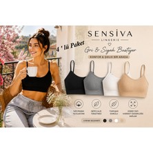Sensiva Lingerie 4 ' Lü Paket Ip Askılı Fitilli Sütyen Seti - Esnek Ribana Büstiyer Siyah - Beyaz - Ten - Gri