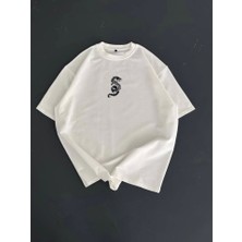 Etiler Collection Baskılı Oversize Bisiklet Yaka T-Shirt - Beyaz