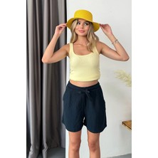 Jee Lee Kadın Beli Ayarlanabilir Çift Cepli %100 Pamuklu Şort Lacivert - 5544
