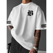 Etiler Collection Baskılı Oversize Bisiklet Yaka T-Shirt - Beyaz