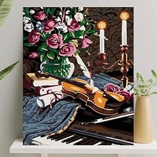 Hace Bazaar Palmiye Hobi Sanat Sayılarla Boyama Tuval Seti Fırça Boya Dahil (Çıtalı) 40X50 cm - Keman -Hcb
