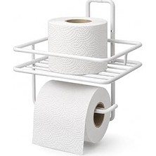 Hace Bazaar Alper Banyo Yapışkanlı Beyaz Tuvalet Kağıtlığı, Yedek Rulo Hazneli Wc Kağıtlık, Duvar Tip