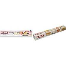 Hace Bazaar Cook Streç Film Kayar Bıçak Hediyeli 30 cm x 100 M ve Cook Pişirme Kağıdı Kesilmiş (16 Yapra