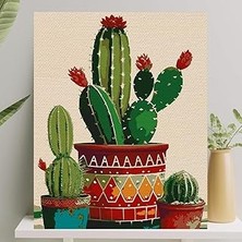 Hace Bazaar Sayılarla Boyama Tuval Seti Fırça Boya Dahil Çıtaya Gerili 40X50 cm - Kaktüs -Hcb