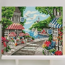 Hace Bazaar Sayılarla Boyama Tuval Seti Fırça Boya Dahil (Çıtalı) 40X50 cm - Sahil Kasabası -Hcb
