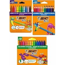 Hace Bazaar Bic 12' Li Kuru- Pastel- Keçeli 3'lü Boya Kalemi Seti -Hcb