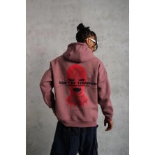 Lune Store Erkek Maske Baskılı Kapüşonlu Sweat - Gül Kurusu