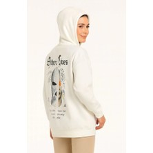 Lune Store Kapşonlu Sweatshirt – Oversize Üç Iplik Şardonlu Hoodie, “other Lives” Ön - Arka Baskılı, Kanguru Cepli, Kışlık Rahat Günlük Stil - Beyaz