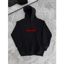 Lune Store Kışlık Uzun Kol Kapüşonlu Sweatshirt - Siyah