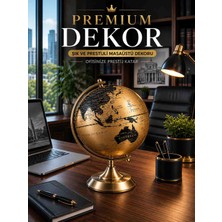 Dekoratif Dünya Küresi 20 cm Metal Standlı Şampanya Gold Ofis Masa Aksesuarı Premium Tasarım