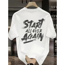 Lune Store Baskılı Oversize Bisiklet Yaka T-Shirt - Beyaz