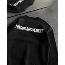 Lune Store Kışlık Bisiklet Yaka Oversize Baskılı Sweatshirt - Siyah