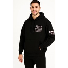 Lune Store Üç Iplik Kapüşonlu Ön ve Arka Baskılı Sweatshirt Hoodie - Siyah