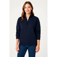 Lune Store Üç Iplik Dık Yaka Yarım Fermuarlı Sweatshirt - Lacivert