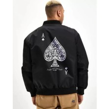 Lune Store Unisex Uzun Kol Baskılı Bomber Ceket - Siyah
