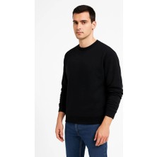 Lune Store Erkek Üç Iplik Düz Bisiklet Yaka Sweatshirt - Siyah