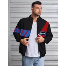 Lune Store Unisex Uzun Koll Fermuarlı Baskılı Rüzgarlik - Siyah
