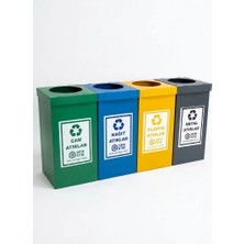 e-market Sıfır Atık Toplama Kutusu 4'lü Set Mavi Sarı Renkli Plastik Malzemeden Üretim Amaçlı Kullanım