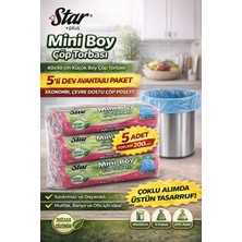 Gees Global Star Plus Mini Boy Çöp Torbası 40'lı 5 Paket 40X50 cm Dayanıklı Sızdırmaz Küçük Boy Çöp