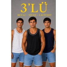Lune Store Erkek 3’lü Kolsuz Sporcu Atlet Seti Yazlık Bisiklet Yakalı - Siyah, Lacivert, Beyaz
