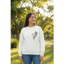 Lune Store Sevgililer Günü Özel Bisiklet Yaka Baskılı Oversize Sweatshirt - Beyaz