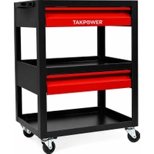 TAKPOWER 3 Gözlü 2 Çekmeceli Parça Taşıma Arabası Kırmızı