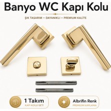 Badem10 Techno Premium Albrifin Kare Rozetli Wc Kapı Kolu 1 Takım Albrifin Banyo Tuvalet Kapı Kolu