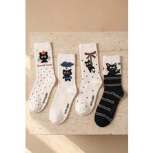Katia & Bony 4'lü Paket Kedi Desenli Kız Çocuk Soket Çorap